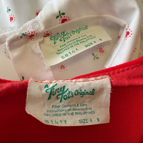 Vintage Tiny Tots Originals Red Velvet Overall Romper Heart Flower Lace Shirt - Picture 13 of 13